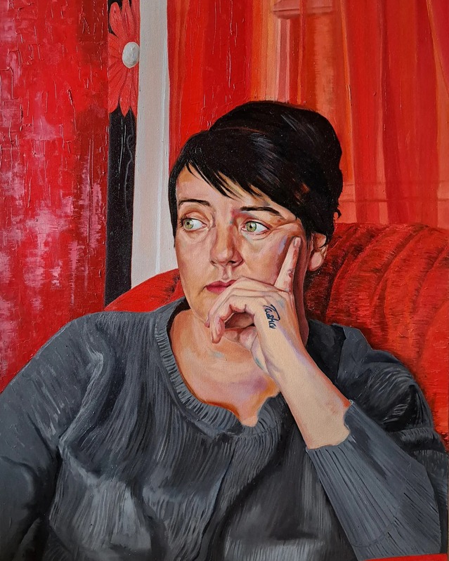 oil portrait of a women looking pensive